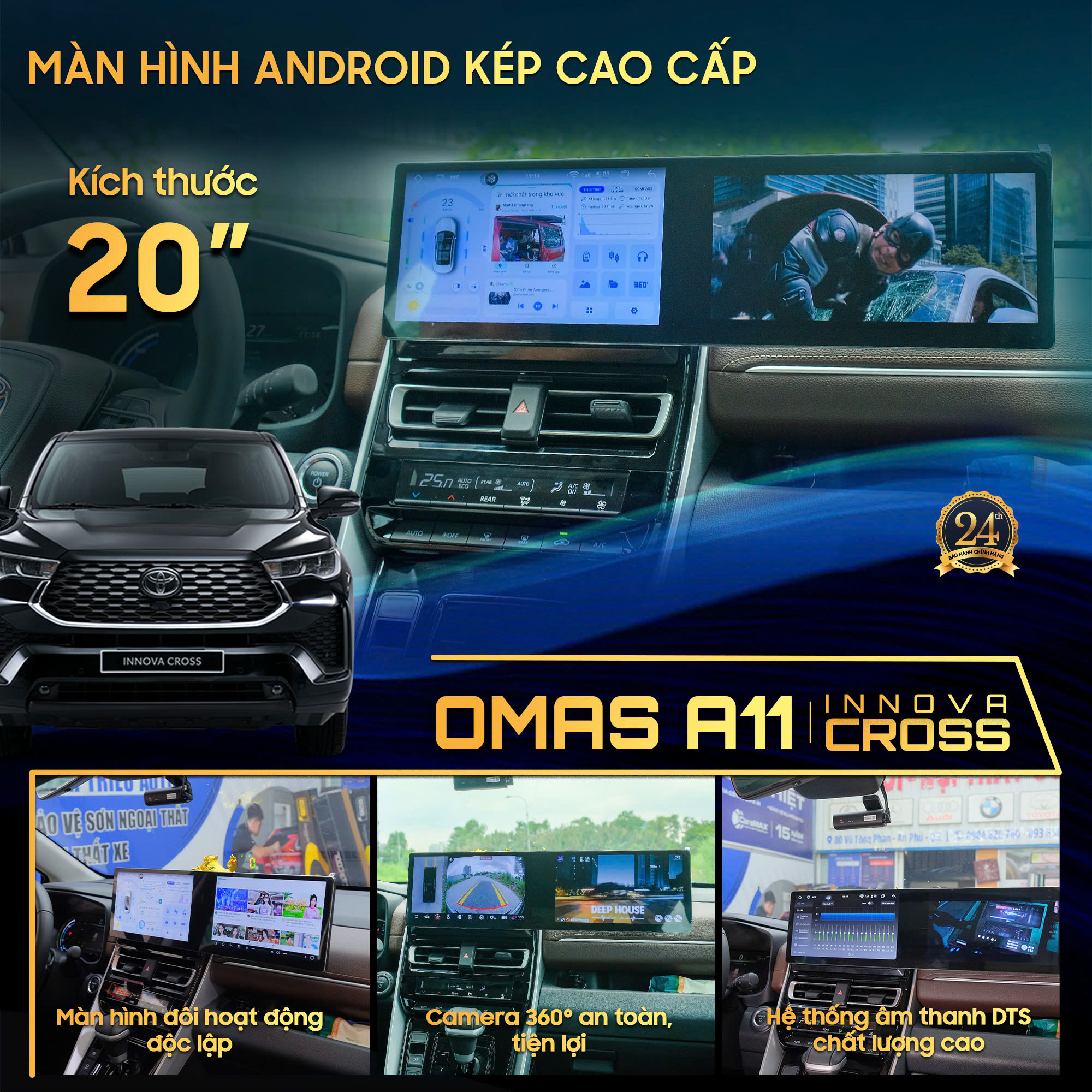 "Màn hình android OMAS 20 inch Innova 2025 - Ram 6GB - 128GB liền camera 360 "