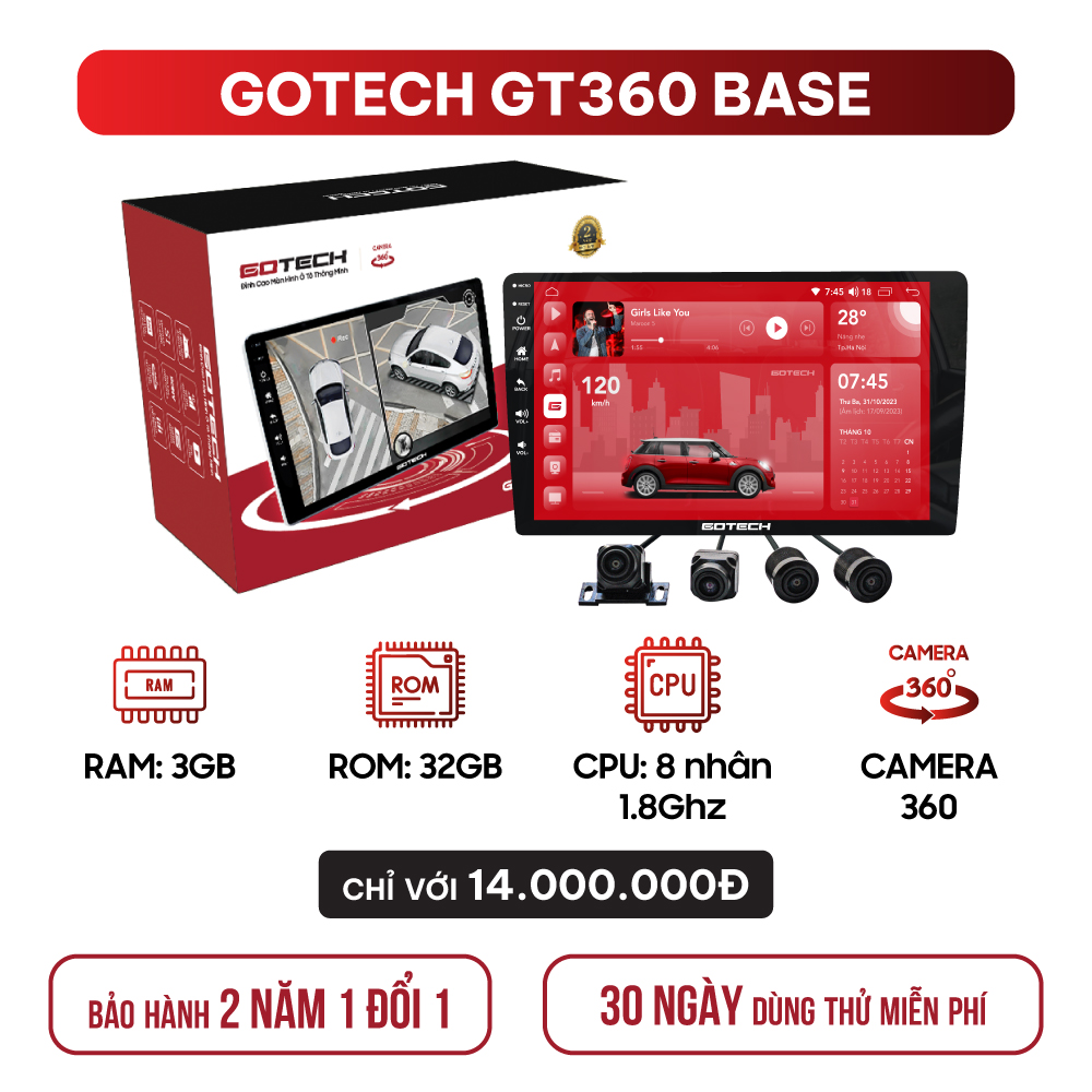 Màn hình android Gotech liền camera 360 Ram 8GB rom 128GB GT 360 PLUS